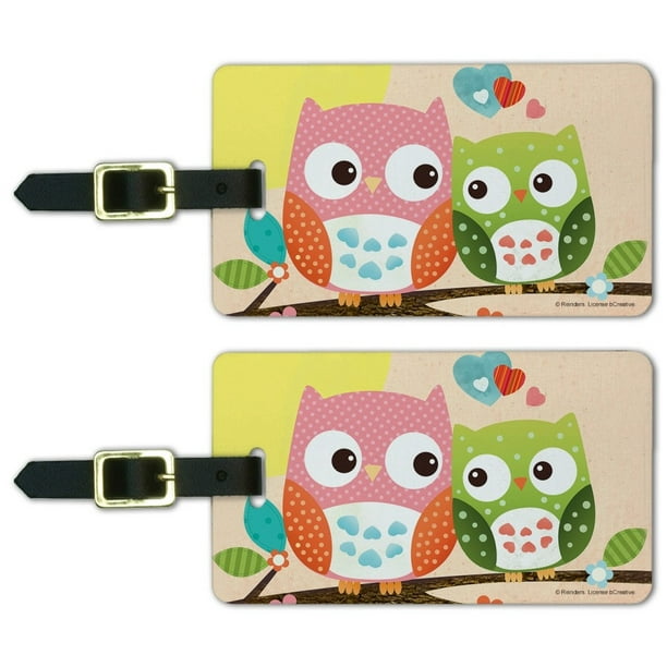 Wonderful Owls Pattern Art Leather Round Luggage Tags Suitcase Labels Bag 